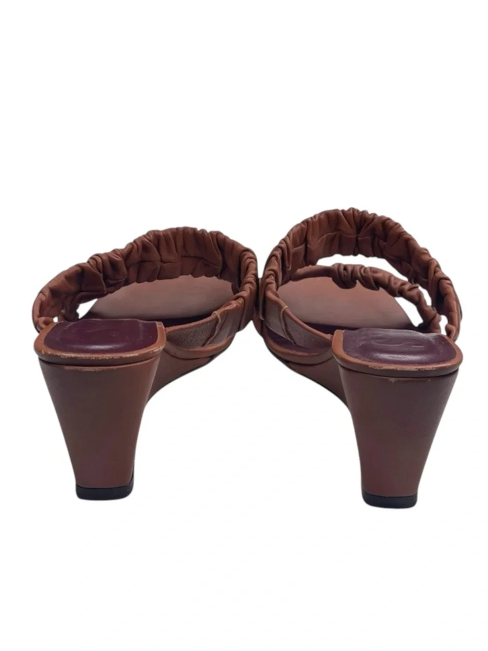 Staud 𒀭 Frankie Ruched 2 Strap Wedge Heel Sandals 𒀭Brown Leather 𒀭36 5.5M 6M